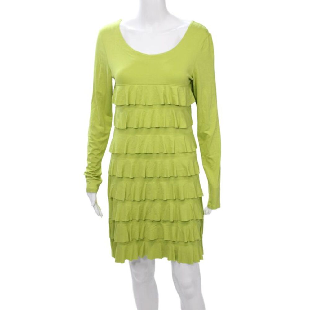 Isle Womens Shift Dress Long Sleeve Round Neck Green Size S